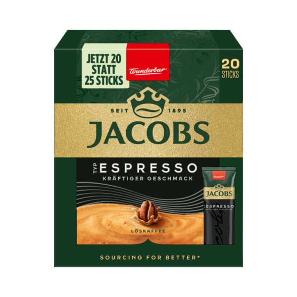 722934 Jacobs Typ Espresso, Loeskaffee ­Sticks, 20 Portionen, 36g